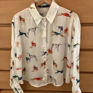 Zara Greyhound Print Cream Blouse